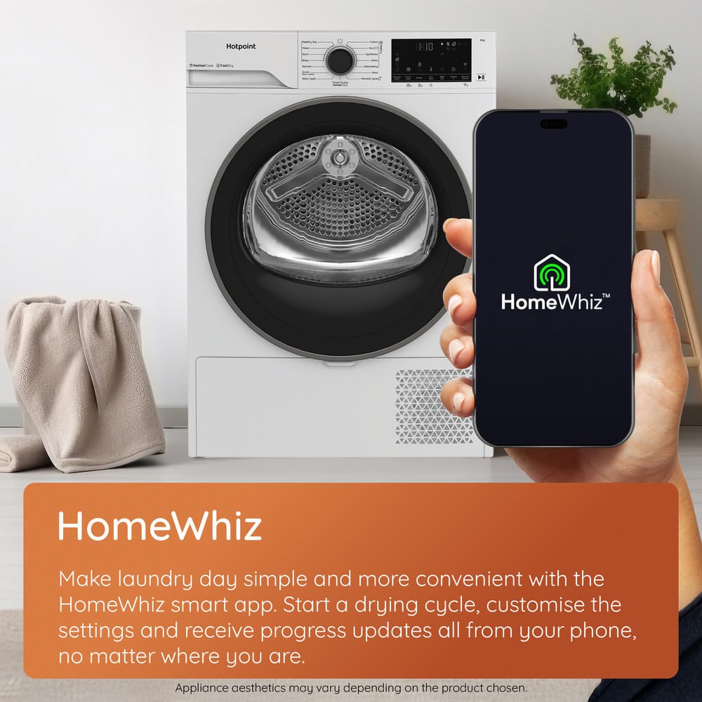 Hotpoint CHD94MWBSUK Freestanding 9kg Heat Pump Tumble Dryer with Fabric Care White