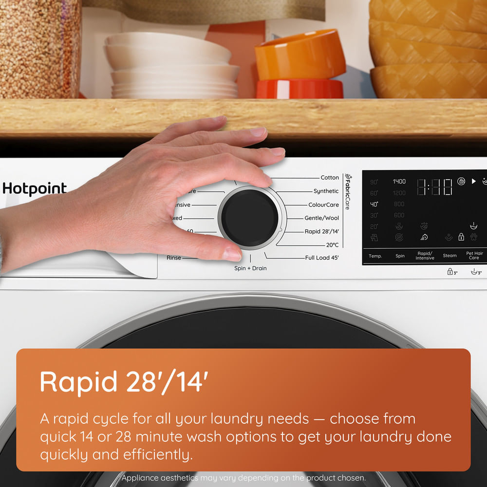 Hotpoint HB 93G CARE UK Freestanding 9kg 1400rpm Washing Machine with PetHairCare Grey HB93GCAREUK