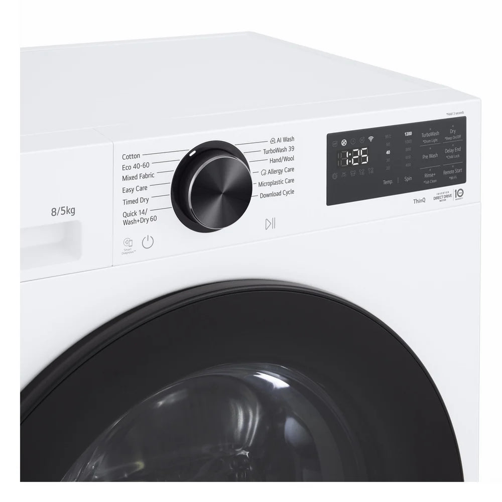 LG Series 3 AI Direct Drive W2X5085TLB 8+5kg 1200 Spin WiFi Connected Washer Dryer - White