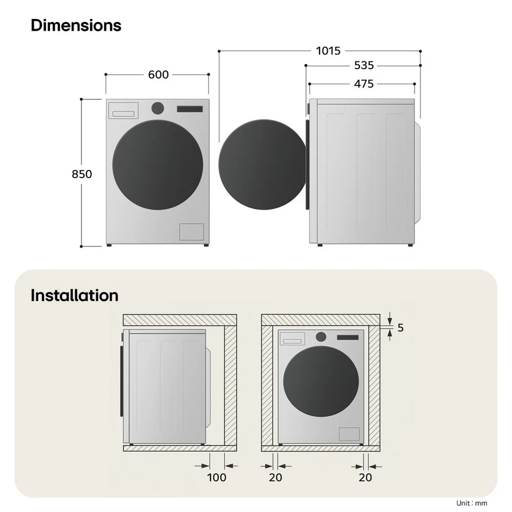 LG Series 3 AI Direct Drive W2X5085TLB 8+5kg 1200 Spin WiFi Connected Washer Dryer - White