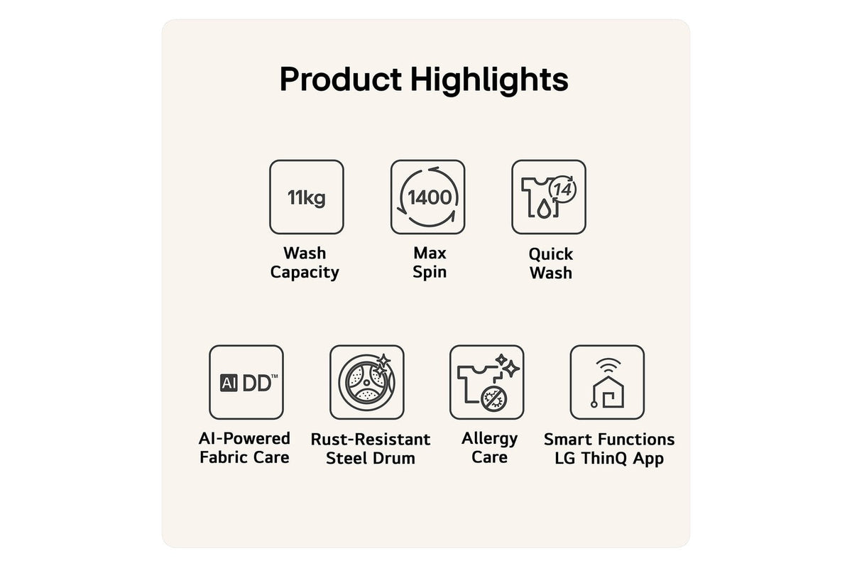 LG Series 4 Pro AI Direct Drive F4Y711NCTN1 11kg 1400 Spin Washing Machine Black - A Rated