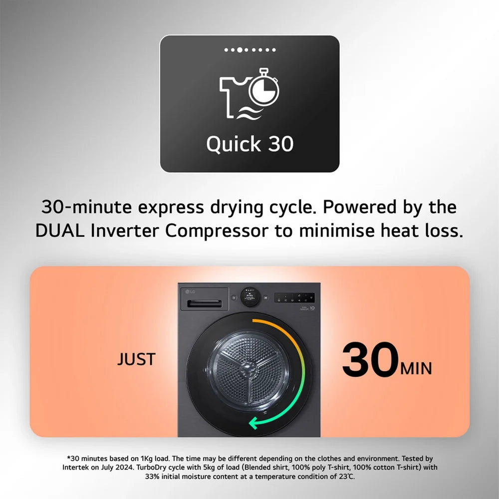 LG Series 7 AI Dry RHX7010TBB 10 kg Heat Pump Tumble Dryer Matte Black - A+++ Rated