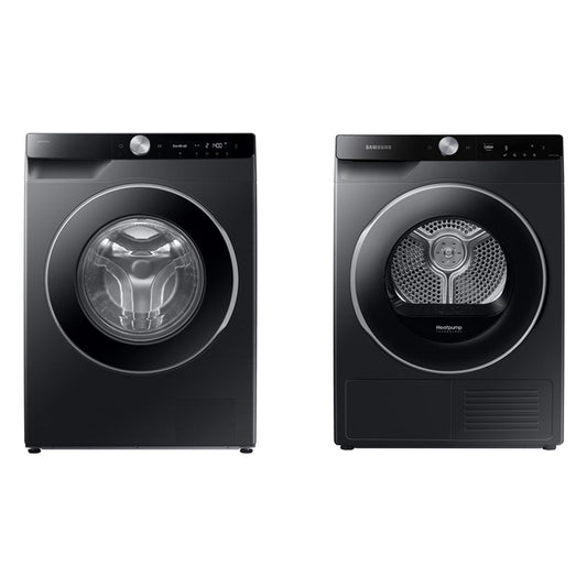 Samsung Series 6 AI Energy WW90DG6U85LBU1 9kg 1400rpm Washing Machine and Series 6 DV90T6240LBS1 Tumble Dryer Black